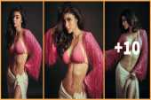 Mouni Roy in pink bralette dress