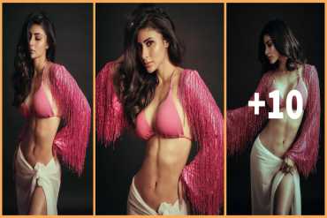 Mouni Roy in pink bralette dress